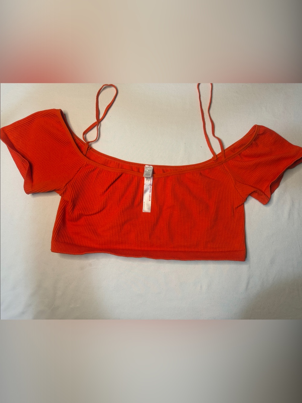 Urban Outfitters Red Ribbed Off-Shoulder Bandeau Top